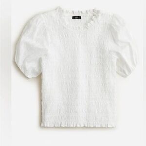 J.Crew Puff-Sleeve Textured Voile Smocked Top- White- Size Large